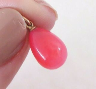 14ct Gold (not 9ct Or 18ct) Pink Gem Stone Antique Egg Pendant/ Charm,  14k 585