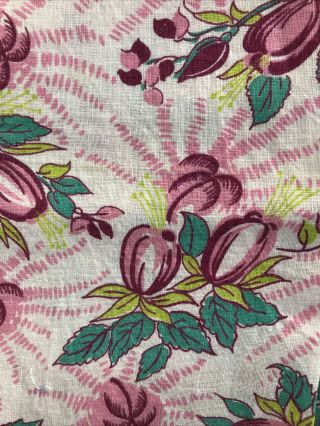 Vintage Feed Sack Fabric With A Pink Purple And Green Pattern