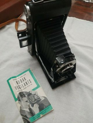 Vintage Kodak Six - 16 Vigilant Folding Camera W Leather Carrying Case & Instructi