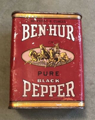 Vintage Ben - Hur Spice Tin Can,  4 Oz. ,  Pure Black Pepper