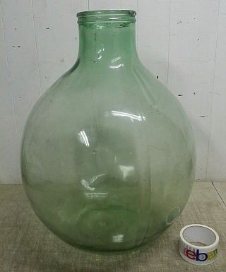 Antique Green Glass Wide Mouth Demijohn Carboy Wine Making Bottle Jug,  23h 18.  5d
