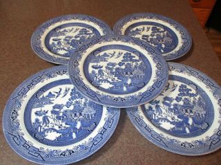 Vintage Churchill England Blue Willow 5 Dinner Plates 10 1/4 "