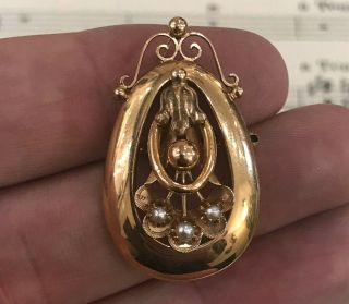 Antique French Art Nouveau 18k Yellow Gold Pendant / Brooch With Pearls C1900