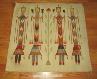 Vintage Early Native American Indian Navajo Yei Corn God Rug Blanket 36.  5 " X35 "