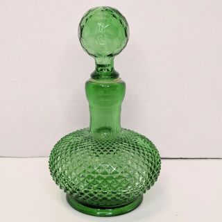 Vtg Mid Century Modern Empoli Glass Green Diamond Decanter Genie Bottle Italy
