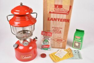 1959 Coleman 200a Gasoline Red Lantern With Globe &