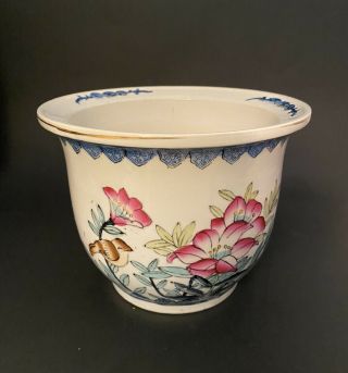 Vintage Flower Pot Ceramic Hand Painted Bird Flowers