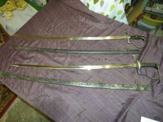2 Antique Germany German Austrian Austria Ww1 Swords W/ Scabbards