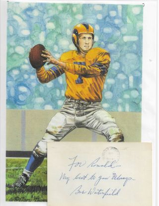 Bob Waterfield.  Vintage Hand Signed/inscribed Post Card Addressed With Image.