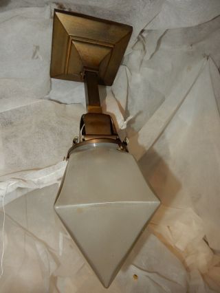 Arts & Crafts Mission Brass Pendant Light Fixture W Old Shade