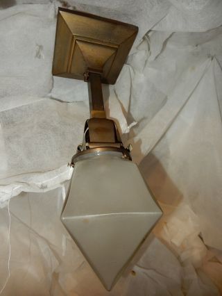 Arts & Crafts Mission Brass Pendant Light Fixture w Old Shade 2