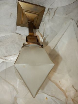 Arts & Crafts Mission Brass Pendant Light Fixture w Old Shade 3