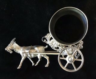 Scarce Antique Victorian Silverplate Napkin Ring Goat Pulling Cart Meriden