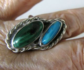 Vintage Sterling Silver Southwest Ring Native Handmade Turquoise Malachite 7 "
