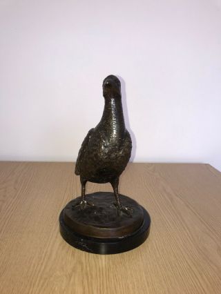 Antique Solid Quality Cast Bronze Grouse On Marble Base 2