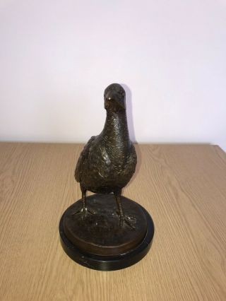 Antique Solid Quality Cast Bronze Grouse On Marble Base 3