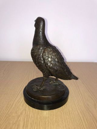 Antique Solid Quality Cast Bronze Grouse On Marble Base 5