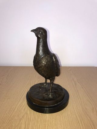 Antique Solid Quality Cast Bronze Grouse On Marble Base 6