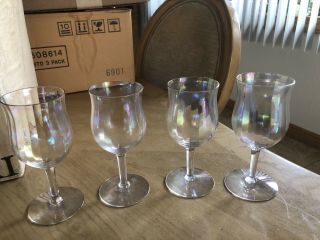 Vintage 1950s Iridescent Wine Glasses Set Of 4 Rainbow Tint Glass Set Elegant