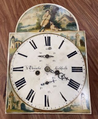 Antique Thorneloe Lichfield Painted Dial 8 Day Brass Tall Case Clock Movement