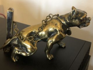 Antique Austrian Bronze Dog Statue Of " A Chained Bulldog " Wien 1869