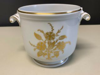 Vtg Richard Ginori Porcelain Cachepot Flower Pot Planter White Gold Handles