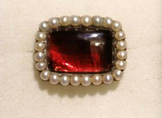 39mm Garnet And Pearl Brooch.  Jewellery.  Christmas Present.  Antique.  1853