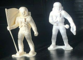 Vintage Louis Marx Plastic Astronaut Figures,  Set Of 2,  6 Inches Tall,  White