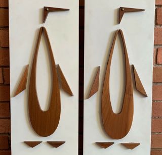 Vintage Peter Pepper Abstract Wood Penguin Wall Hangings Mid Century Modern 60s 2