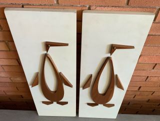 Vintage Peter Pepper Abstract Wood Penguin Wall Hangings Mid Century Modern 60s 5