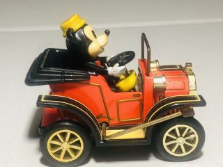 Vintage 1981 Walt Disney Mickey Mouse Tin Friction Jalopy Masudaya Japan Loose