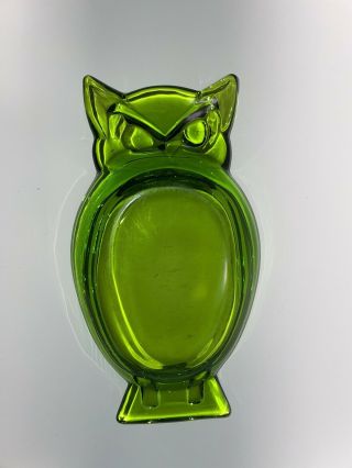 Vintage Mid Century Modern Viking Glass Owl Ashtray Green