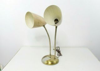 Mcm Vintage Flexible Gooseneck Double Lamp Fiberglass Shades Sconce Light
