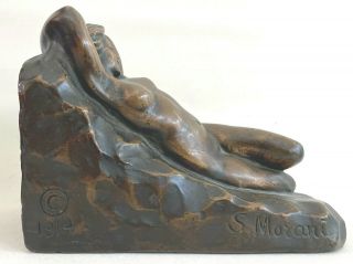 Antique S.  Morani Reclining Nudes Bronze Clad Bookends © 1914 3