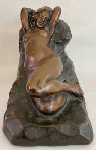 Antique S.  Morani Reclining Nudes Bronze Clad Bookends © 1914 6