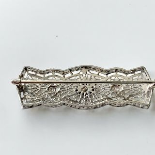 Antique Deco 14k White Gold Platinum Diamond Filigree Brooch Pin 5