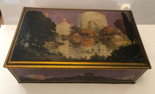 Vintage Tin Lithograph Candy Box By Canco With Art Nouveau Graphics.