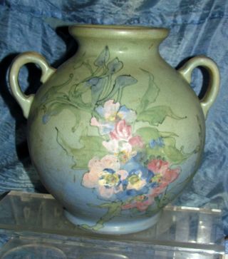 Antique Weller Double Handled Hudson Blue & Green Vase Signed Mclaughlin