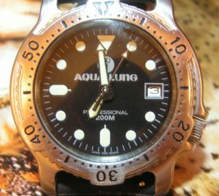 Aqua - Lung Diver Watch - Pressure Test Cert - Crystal - Vgc - Silicon Strap