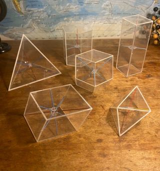 Set Of 6 Vintage 1950s Geometric Crystal Shapes Old School Teaching Models 1