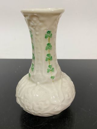 Vtg Belleek Ireland Clover Leaf Porcelain Flower Vase