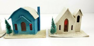 4 Vintage Japan Cardboard Mica Glitter Christmas Village Putz Houses