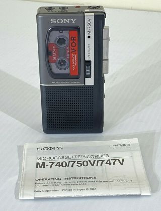 Vintage Sony M - 750v Handheld Microcassette - Corder Voice Operated Recorder