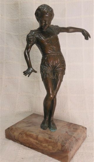 Fine Antique Art Deco Bronze Figure Of A Young Dancer On Marble Base,  Detailed