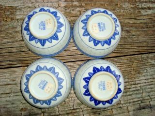Vintage Chinese Rice Grain Porcelain Bowls 4 Blue White with Flowers Bats 2