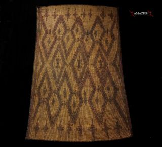 Old Large Woven Straw Leather Carpet – Tuareg – Mauritania