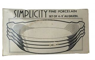 White Porcelain 9 Inch Simplicity Oval Au Gratin Baker - Set Of 4 Vintage