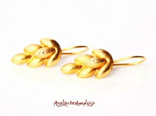 Antique Greek Cereals Dangle Earrings Solid 18k Yellow Gold /1.  5 Gr
