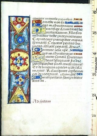 French Medieval Boh Lf.  Vellum,  Unusual Border Painting,  Ab Initio.  Etc.  Ca.  1490