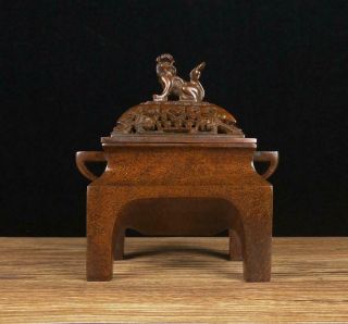 Old Chinese Bronze Incense Burner With Lion Chen Qiaosheng Mk H6.  5”